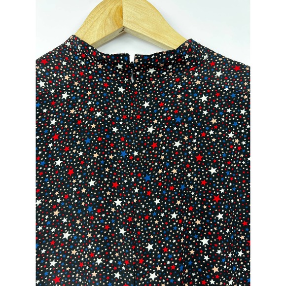 Madewell Women's Dress 2 Silk Balsam Tie Neck Mini Bow Pleated Starry‎ Black - Picture 4 of 11